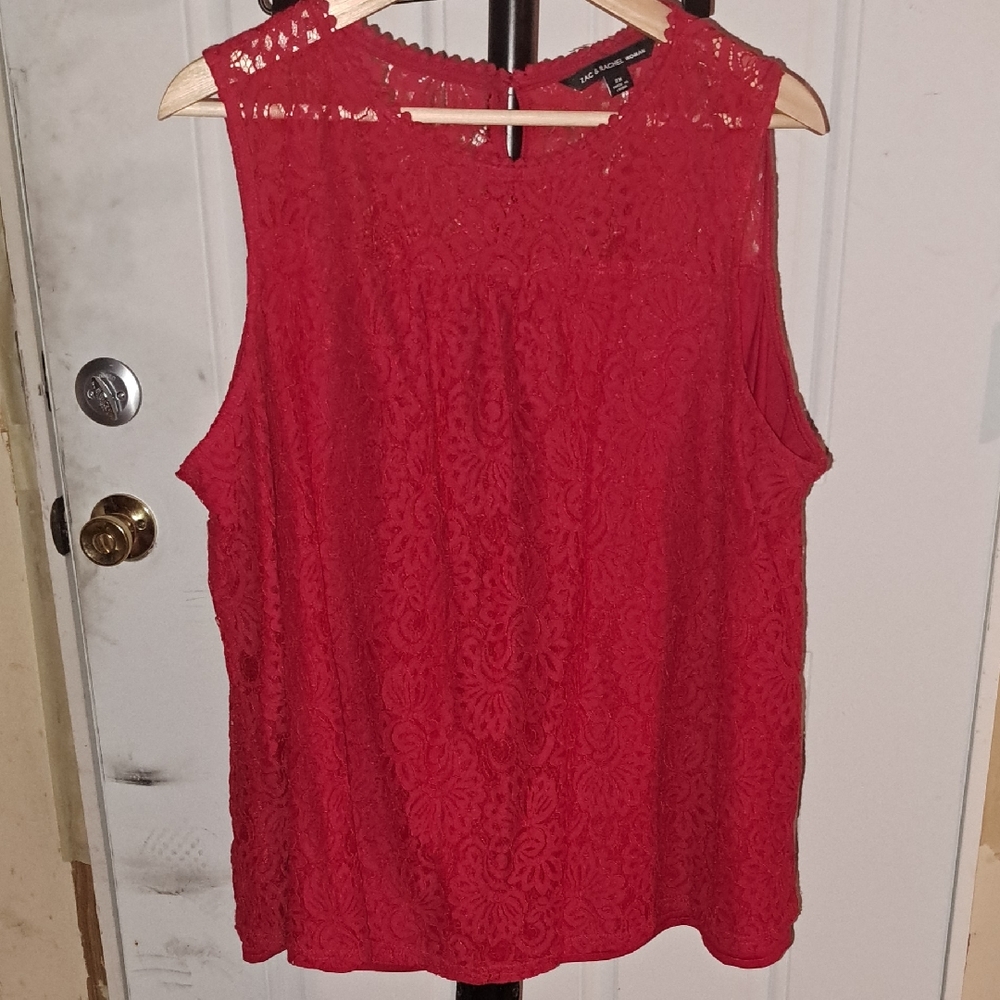 Zac & Rachel Red Sleeveless Lace Blouse